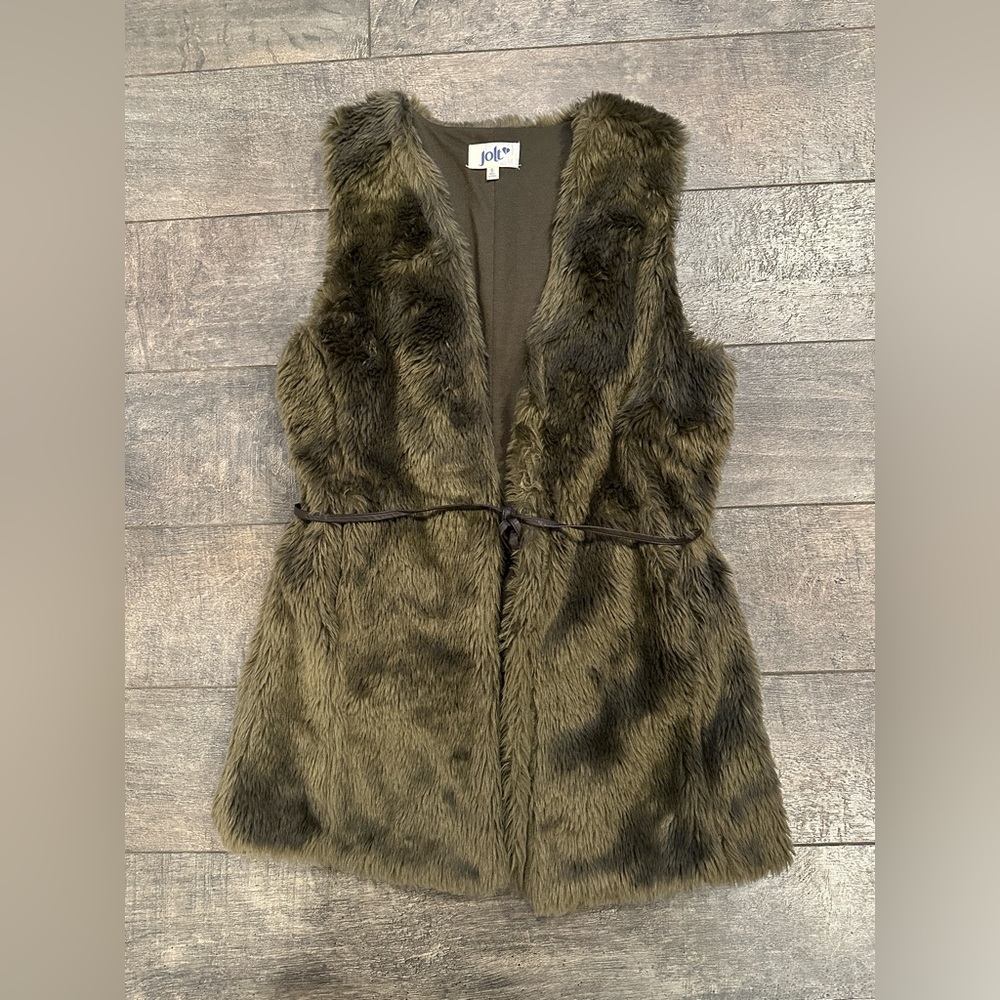 Jolt Green Brown Fur Tunic Vest Size Small